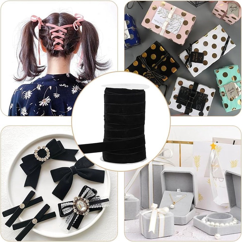 80 Yards Single Face Velvet Ribbon for Gift Wrapping Party Decorations Black 1 inch(25~25.5mm)