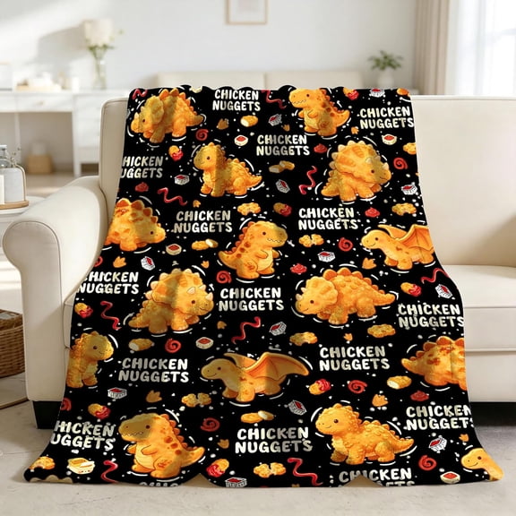 Funny Dino Chicken Nuggets Flannel Throw Blanket, Ultra Soft, for Kids and Food Lovers