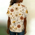 thumbnail image 5 of Women Short Sleeve Button Down Shirt Floral Print Casual Loose Fit Blouse Lightweight Turn Collar Top Khaki S, 5 of 5