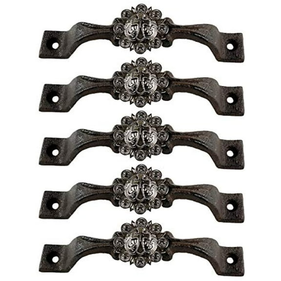 Urbalabs Cast Iron Kitchen Cabinet Handles and Drawer Pulls Western Concho Cross Horseshoe and Star Country Home Rustic Decor Farmhouse Cabinet Handle Cabinet Knobs (5, Silver Western Cross)