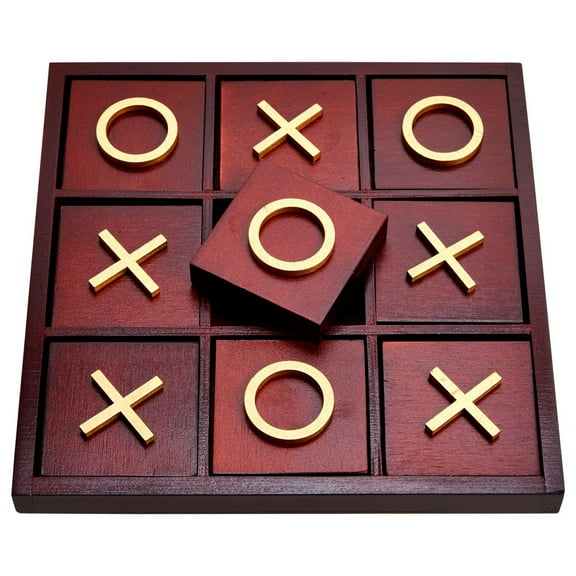 Juvale Tic Tac Toe Board Game - Outdoor Table Games for Patio & Indoor Tabletop Play - Portable Board & Storage Box - 9.5 x 9.5 in, Cherry Red Solid Wood