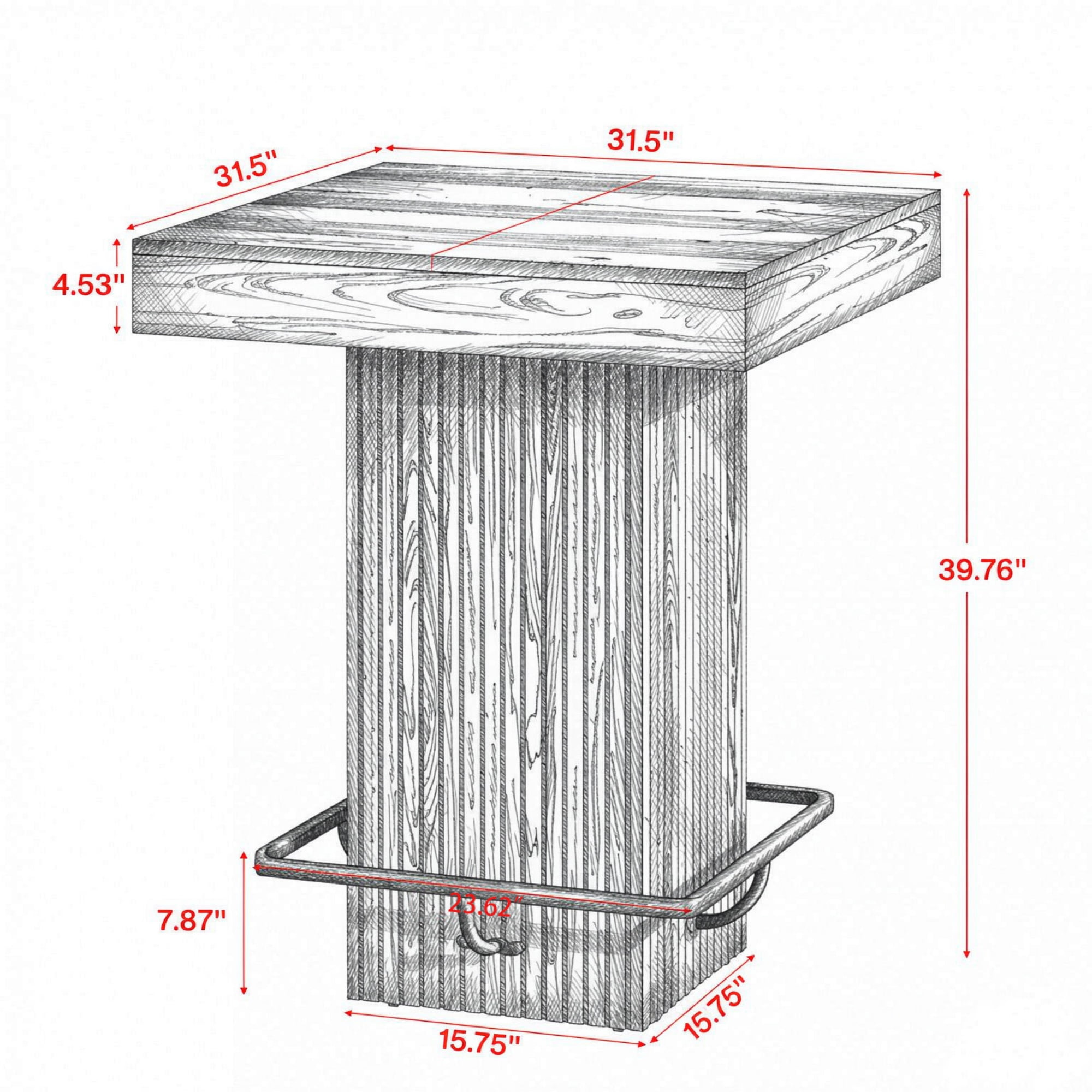 31.5 in Counter Height Bar Table, Square Dining Table with Metal Footrest