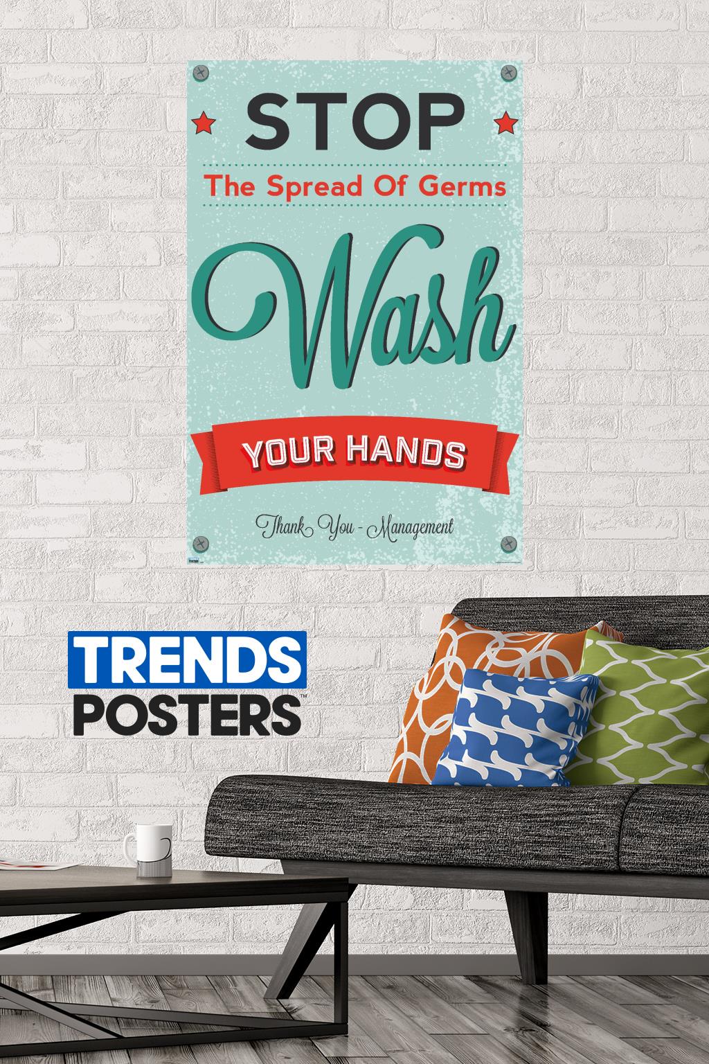 Stop The Spread of Germs - Wash Your Hands Wall Poster, 22.375" x 34"