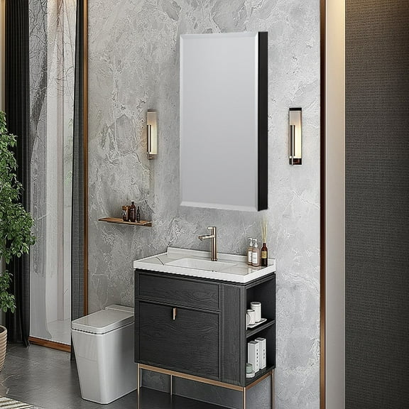 Taimei DIY Wall Frameless Mirror Medicine Cabinet 19" Wx30" Hx4.5/8” D (MMC1930-BL) with Beveled edges|Color Black|Bathroom Mirror Cabinet with 3 Adjustable Glass Shelves|Storage Cabinet by FOCA US