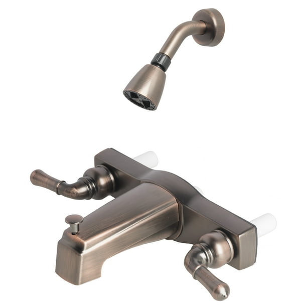 Builders Shoppe 3310bz 4010bz Mobile Home Two Handle Non Metallic 8 Tub Shower Faucet Diverter Valve With Shower Head Brushed Bronze Finish Walmart Com Walmart Com