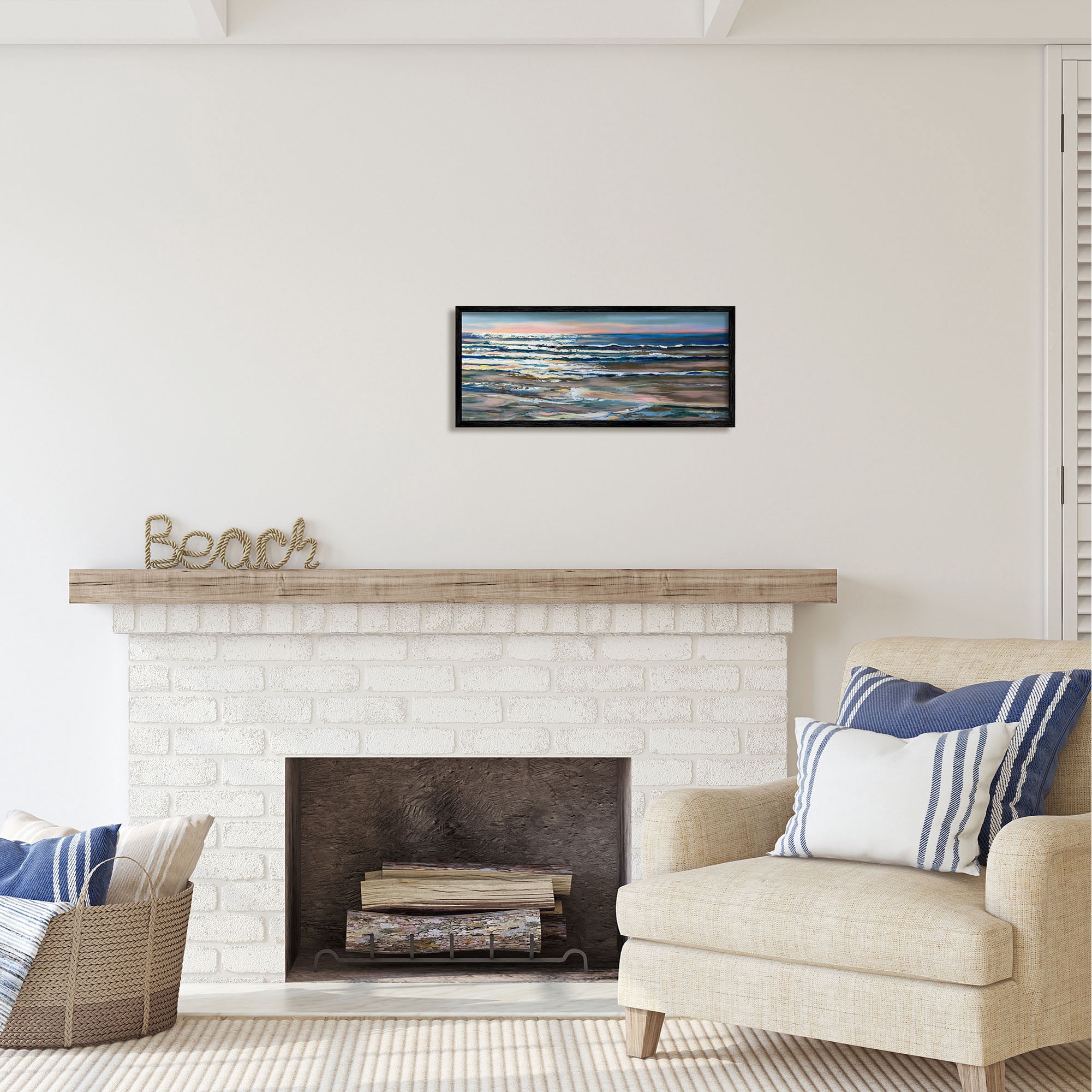 Stupell Industries Abstract Ocean Shimmer Nature Painting Black Framed Art Print Wall Art, 24 x 10