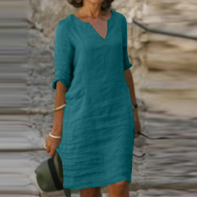 Dyegold Linen Shirt Dresses For Women Summer Casual V Neck Half Sleeve Shift Dress Knee Length Loose Plus Size Vintage Dress - Walmart.com Dyegold Linen Shirt Dresses For Women Summer Casual V Neck Half Sleeve Shift Dress Knee Length Loose Plus Size Vintage Dress - Walmart.com