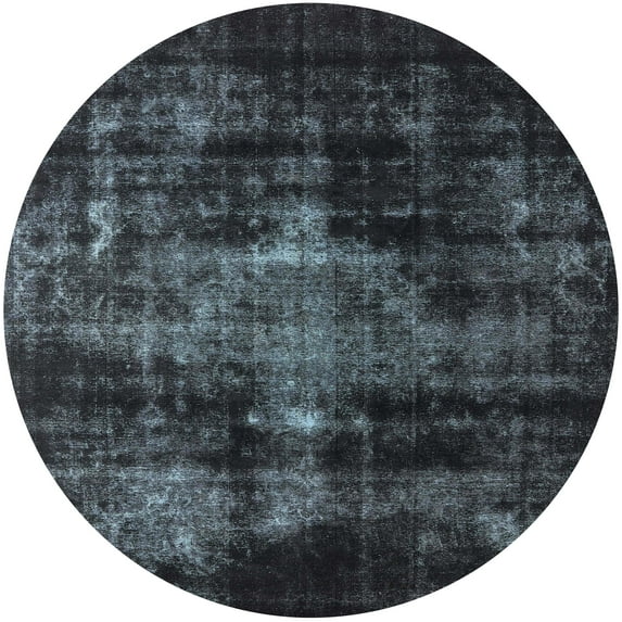 Ahgly Company Indoor Round Mid-Century Modern Marble Blue Oriental Area Rugs, 6' Round