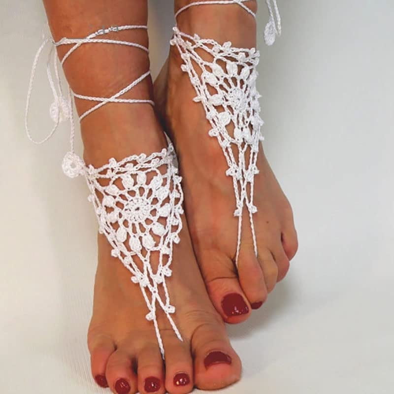 Lace Barefoot Sandals Black Nude Sandals Crochet Leg Jewelry - Etsy Ireland