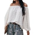 thumbnail image 4 of Women Off Shoulder Dot Pattern Lantern Long Sleeve Solid Color Blouse, 4 of 7