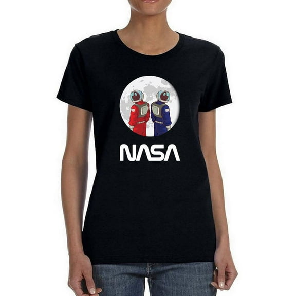 NASA Nasa Astronaut Duo Over Moon Shaped T-Shirt Women -NASA Designs, Female 3X-Large