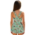 thumbnail image 2 of Xoenoiee Green Horse Floral Print Girls One Piece Swimsuits Hawaiian Skirted Bathing Suit for Kids Girls Summer Ruched Swim Dress Sleeveless Swimwear, Size 6-7 Years, 2 of 7