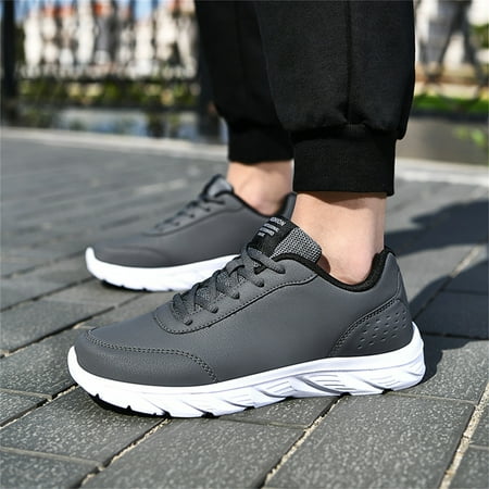 MPWEGNP Shoes Men Mens Large Size Casual Leather Laace Up Fashion Simple Running Sneakers (Grey 12)