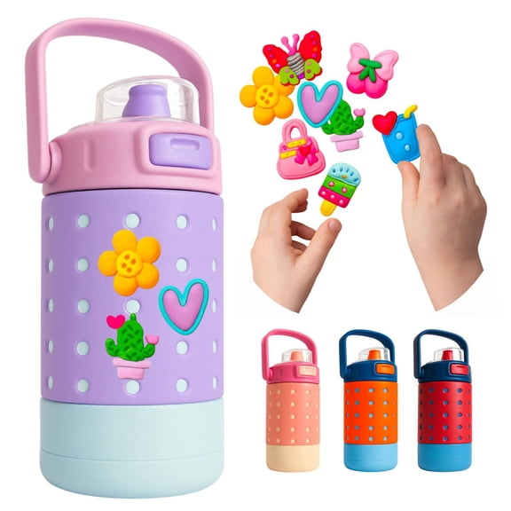Termo Termico para Niños Charms Acero Inoxidable 12oz Pines lila