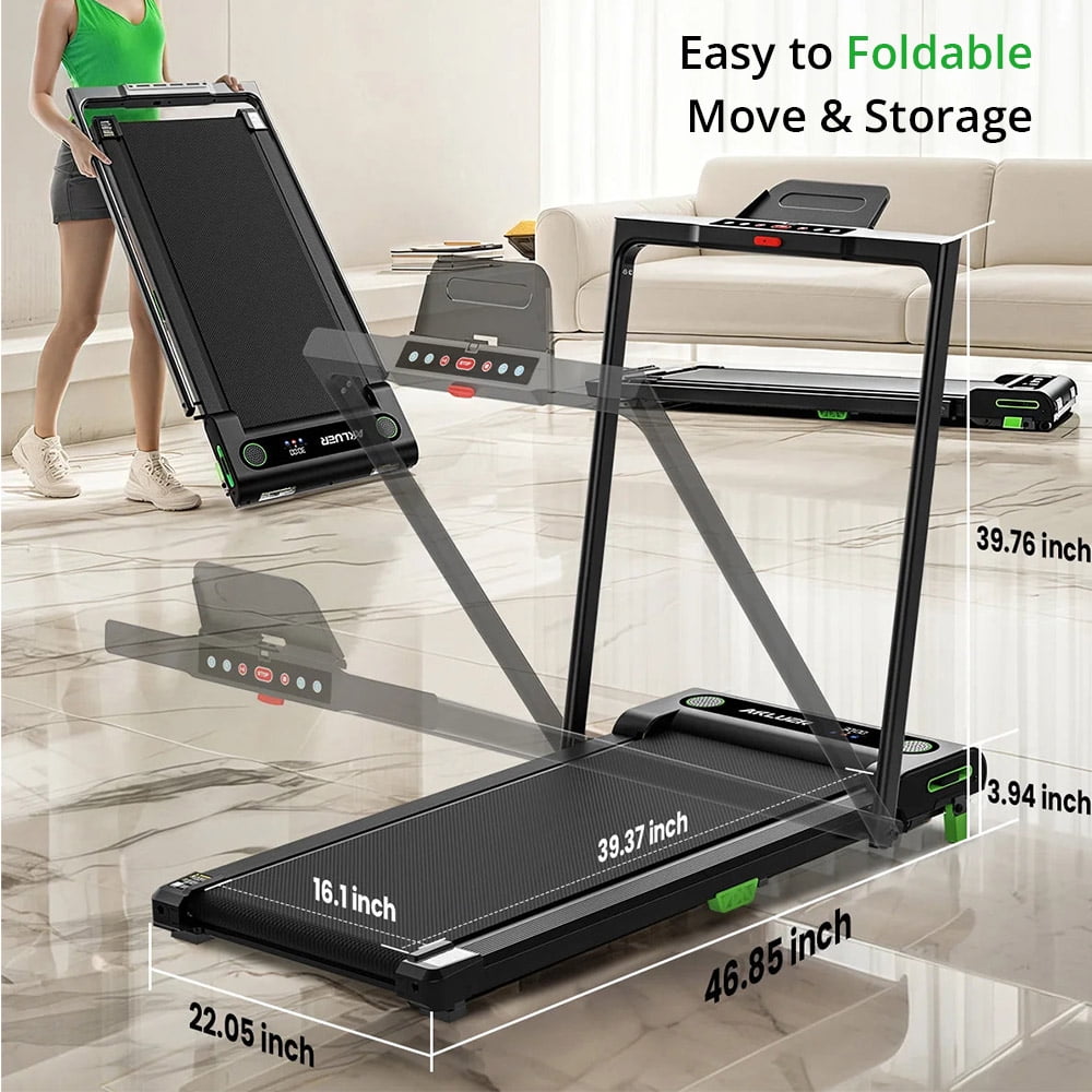 Akluer Incline Walking Pad with Handle for Home Office, 2.5HP Under Desk Treadmill, LED Screen & Remote Control, 330lbs Max Capacity, Easy Assembly，Foldable Space Save Design，480L-B