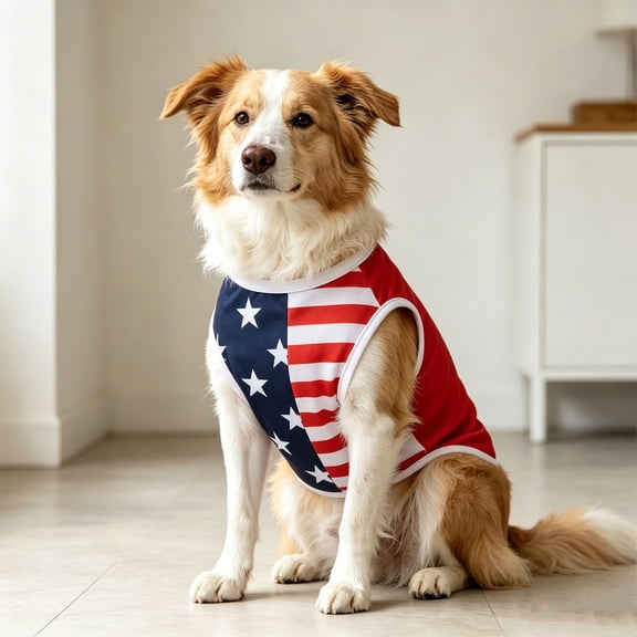 Half-and-Half Pet Tank Top with American Flag Design Breathable Mesh Sleeveless Shirt Red White Blue Stars and Stripes Pet Clothinfg for Small Medium Dogs and Cats 4th of July Summer and Daily Wear