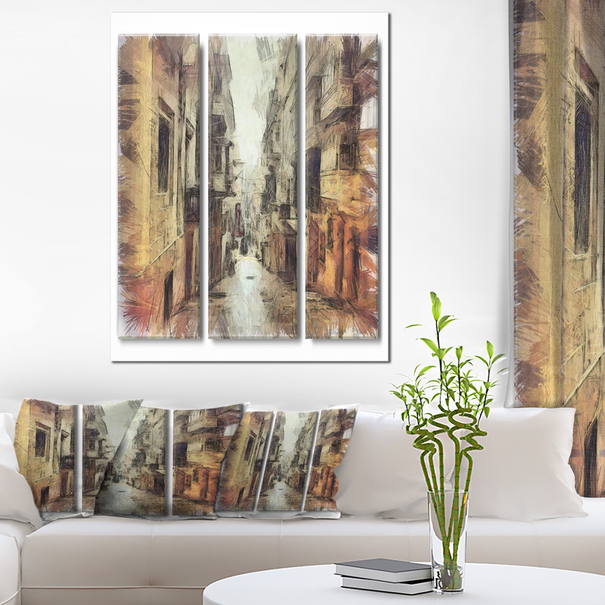path in street watercolor stretch large cityscape canvas art print