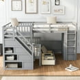 thumbnail image 3 of Harper & Bright Designs Twin-Twin Over Full L-Shaped Bunk Bed with Wardrobe Space, Solid Wood Staircase Bunk Bed with Portable Desk, Gray, 3 of 17