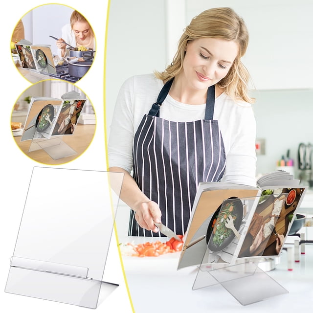 Fiudx Liquidación de ofertas flash Soporte de acrílico transparente para libros de cocina, mostrador de cocina, tableta de libros de cocina ajustable, estante de exhibición de libros de recetas para