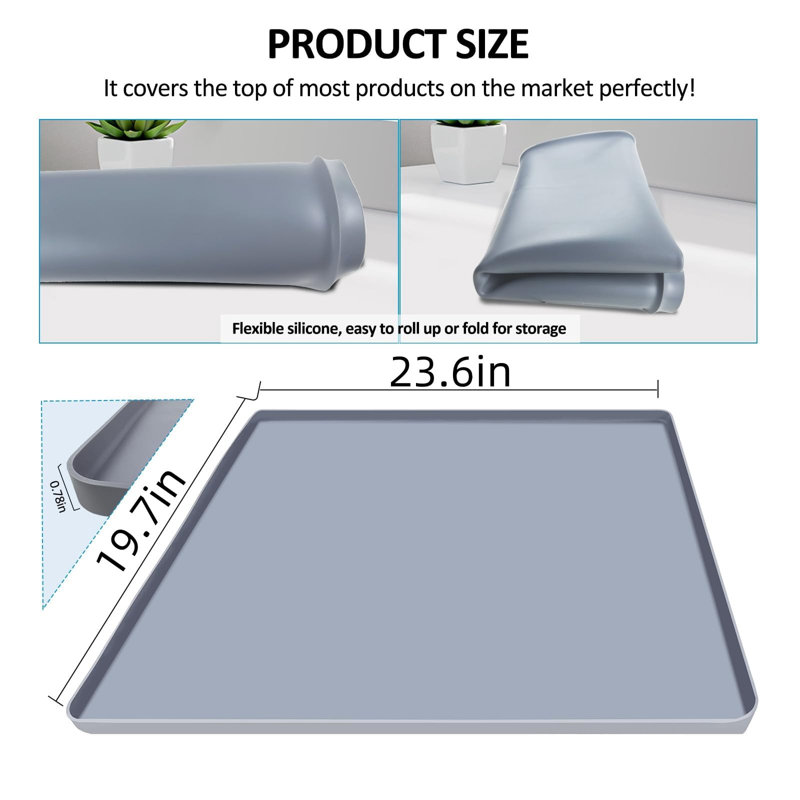 Washer and Dryer Top Protector Mat, 23.6 x 19.7inch Silicone Rubber Top Mat for Washer & Dryer, Non Slip Heavy Duty Waterproof Washable Dryer Top Protector Mat for Laundry Room, Grey