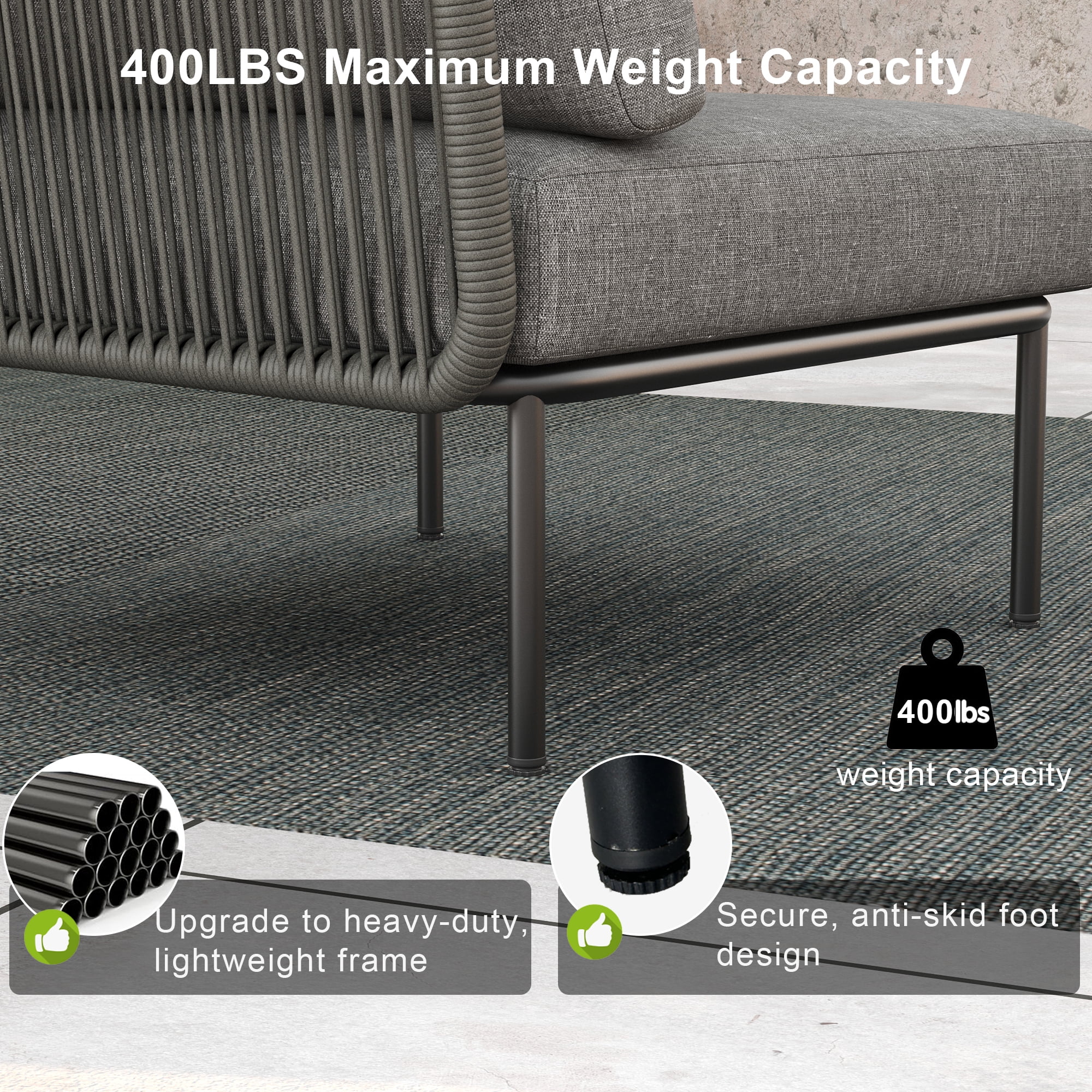 LayinSun 2 Pieces Aluminum Patio Furniture Set, Modern Modular Sectional Middle Chairs and Upgrade Thickness Cushion
