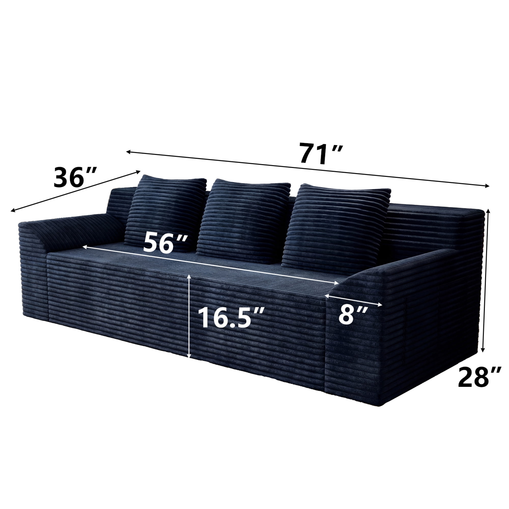 Leumius 71" 3 Seater Cloud Sofa Couch,Modern Corduroy Upholstered Boneless Sofa Couch with Deep Seat for Living Room,No Assembly Required,Aged Blue