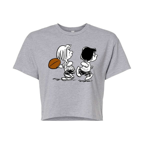 Peanuts - Marcie Patty Football - Juniors Cropped Cotton Blend T-Shirt