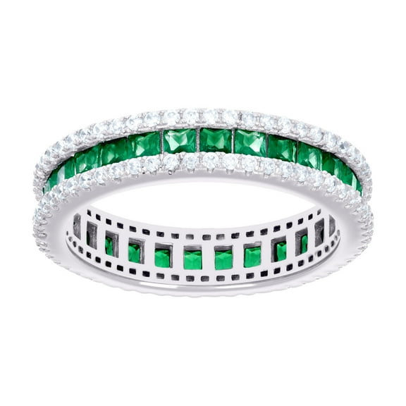925 Sterling Silver Womens Green White Princess cut Round Cubic Zirconia Eternity Wedding Band Ring 4.3mm Wide Eternity