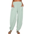 thumbnail image 2 of Green Women's Casual Pants, Elastic Solid Women Pockets Long Pants Waist Casual Loose Trousers Pants Pants,Women's Casual Pants XL, 2 of 9