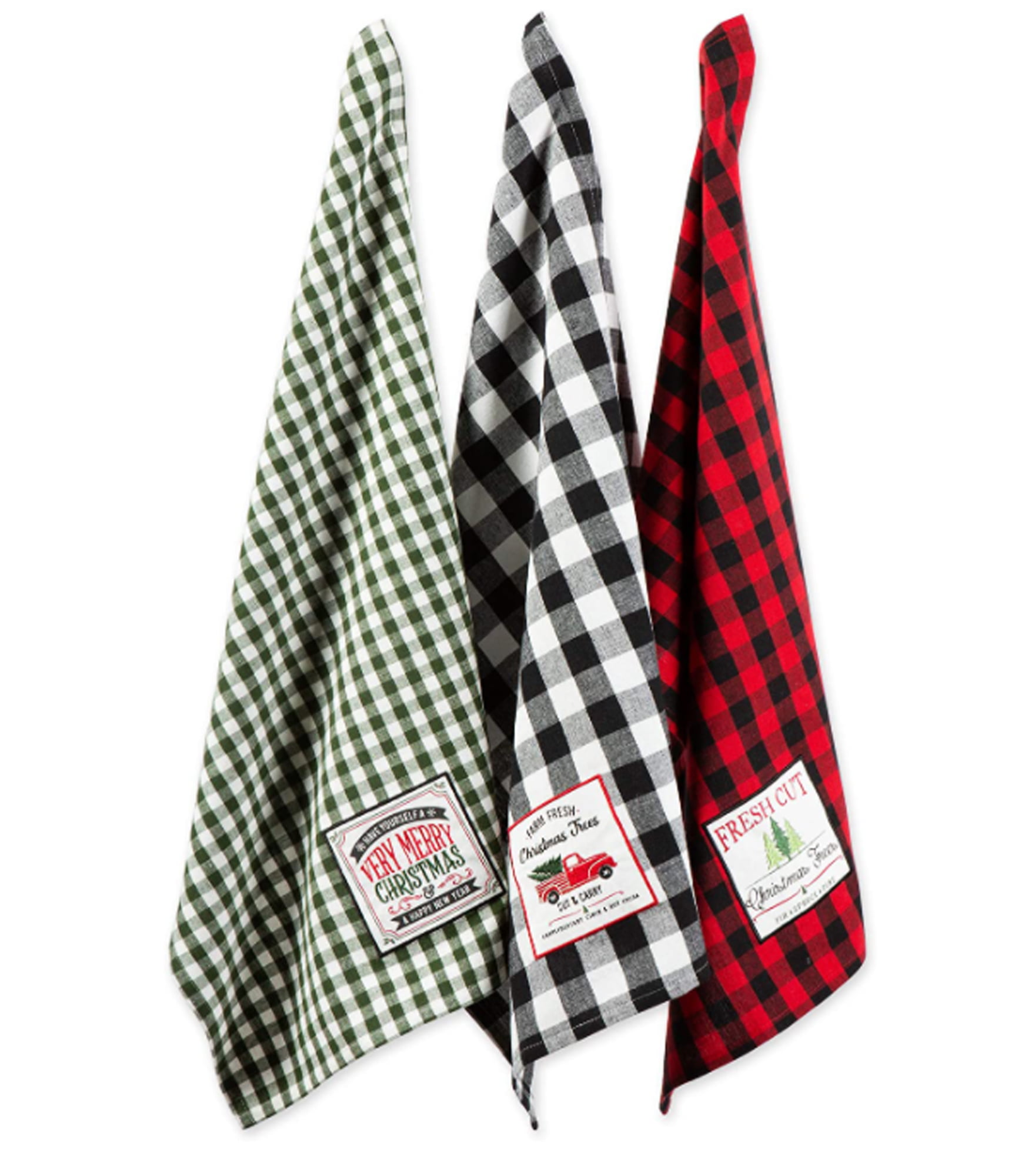 Cupcakes & Cashmere Gingham Plaid Checkered Hearts Kitchen Towels SET OF 3  NWT