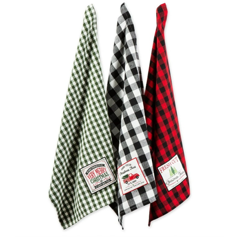 Black and Red Buffalo Check Plaid Believe Christmas Winter Kitchen Dish  Towels 18 x 26 Inch Set of 4 