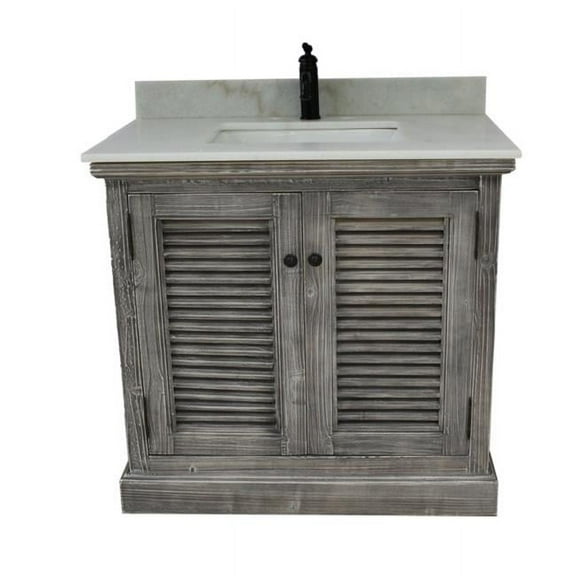 InFurniture WK1936-G plus AP top 37 in. Rustic Solid Fir Sink Vanity In Grey-No Faucet