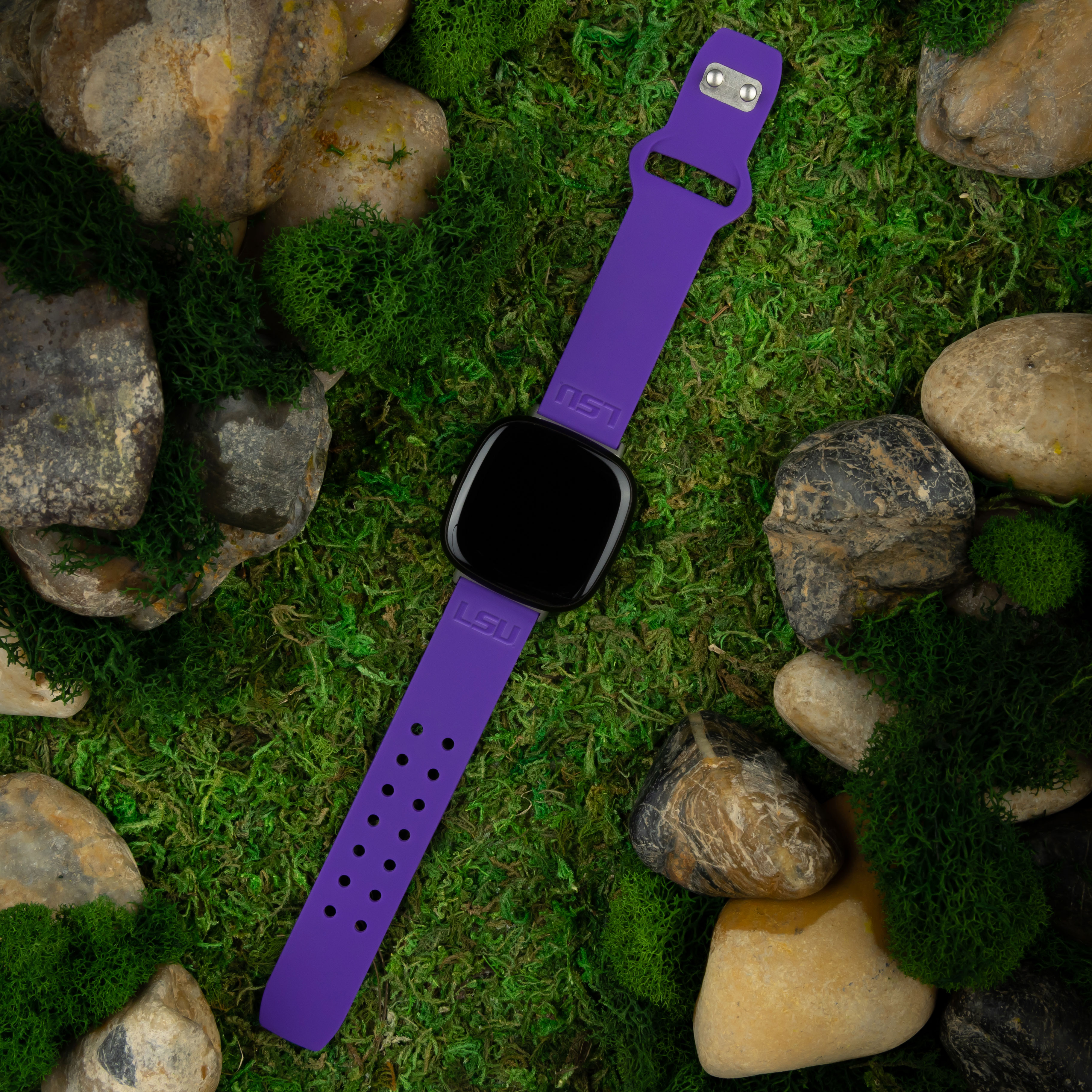 LSU Engraved Silicone Unisex Watch Band for Fitbit Versa 3 and Sense (Purple) by Affinity Bands