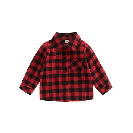 

Toddler Baby Boy Girl Plaid Top Button Down Flannel Shirts Fall Winter Outfits for Kids