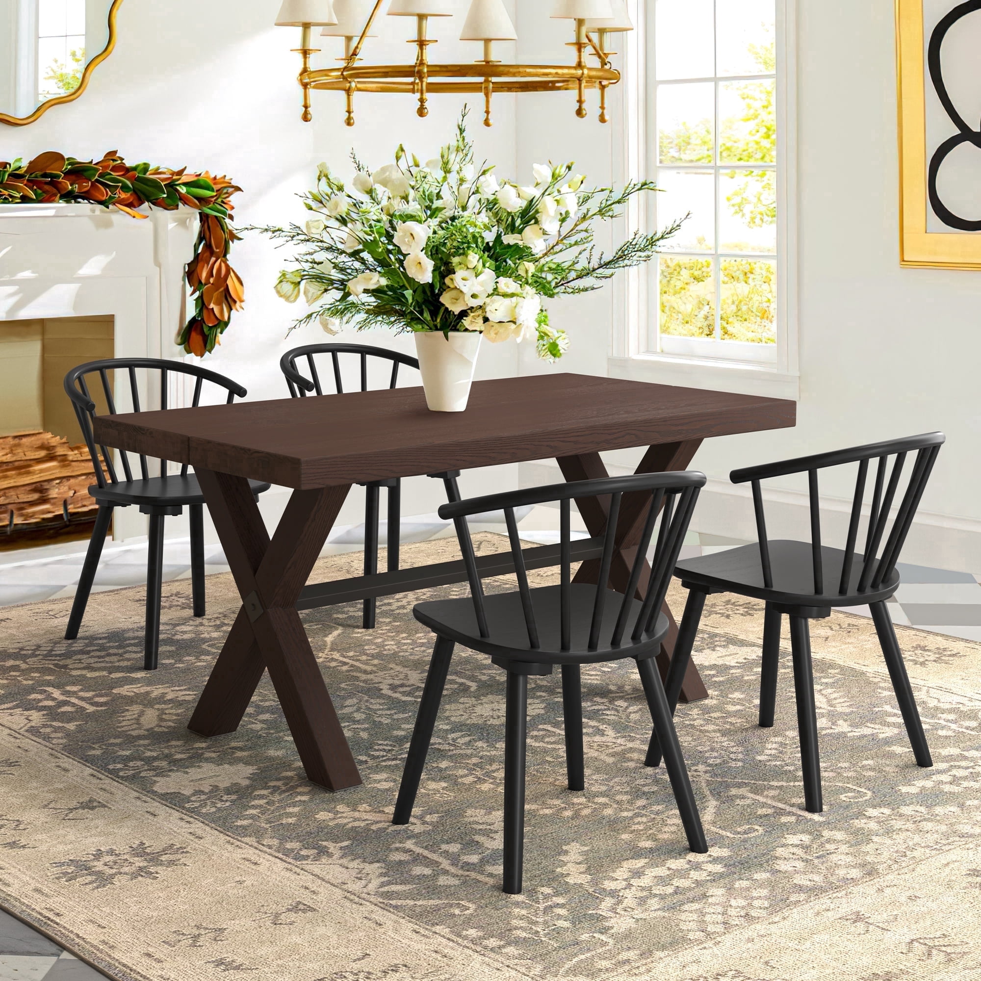 Dycanpo 18'' Farmhouse Black Dining Chairs Set of 4, Wooden Kitchen and Dining Room Chairs