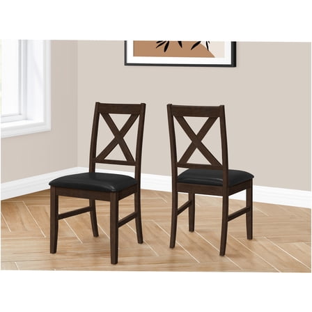 JERFIT Upholstered Dining Chairs Set of 2, Black Faux Leather Side Chairs with Cross Back Design for Kitchen Dining Room