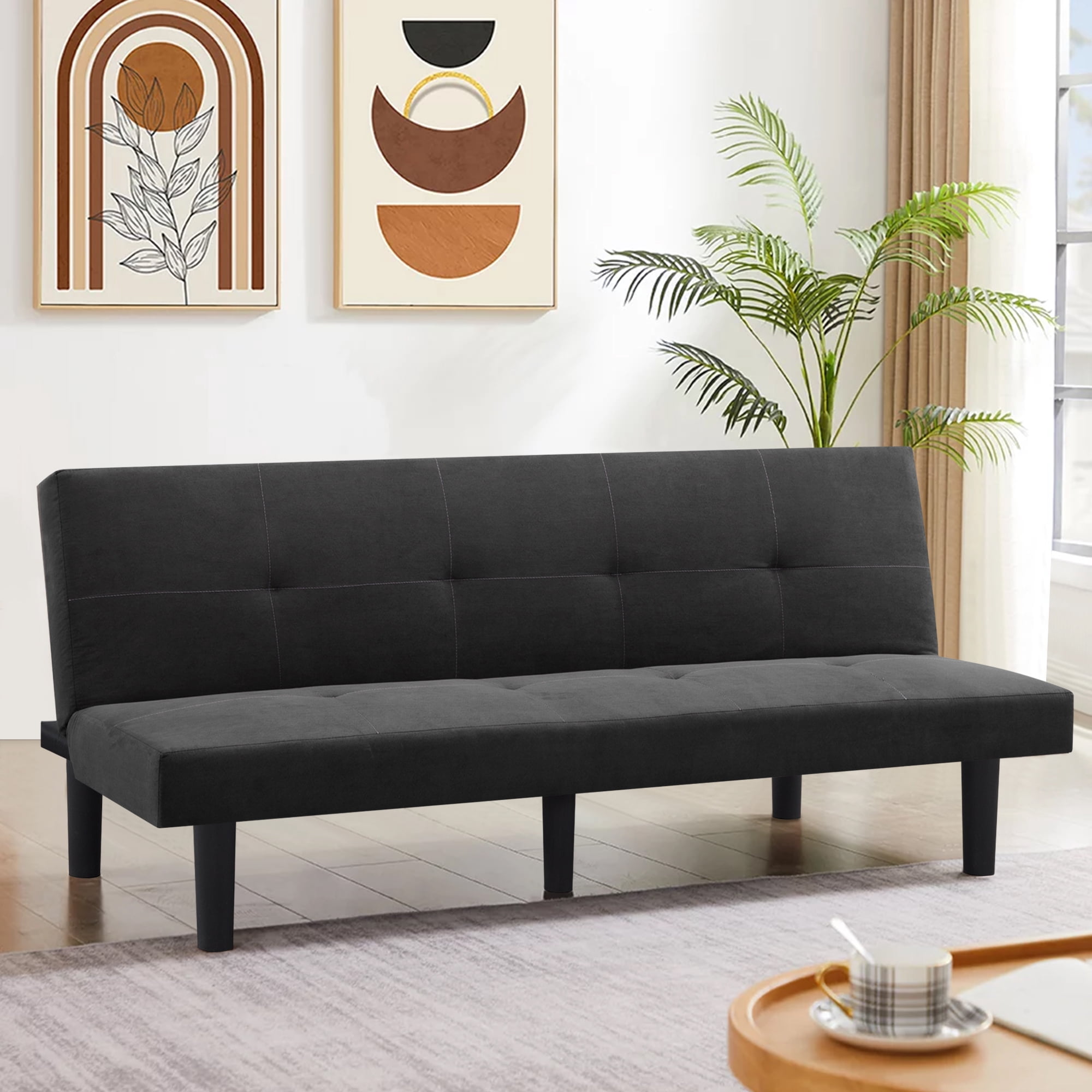 HOQBN 70" Modern Faux Suede Futon Sofa Bed,Sleeper Sofa Bed with 3 Adjustable Backrest Angles,,Suitable for Apartment,Living Room,Small Space,Dark Gray