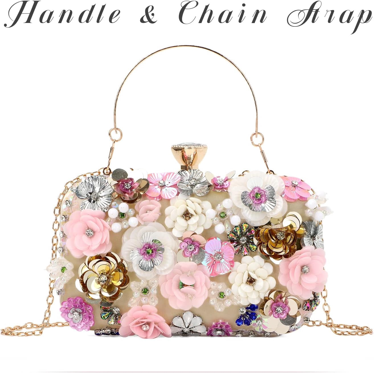 3D Flower Clutch Purses for Women Gold Formal Wedding Party Evening Bags Chain Floral Shoulder bag