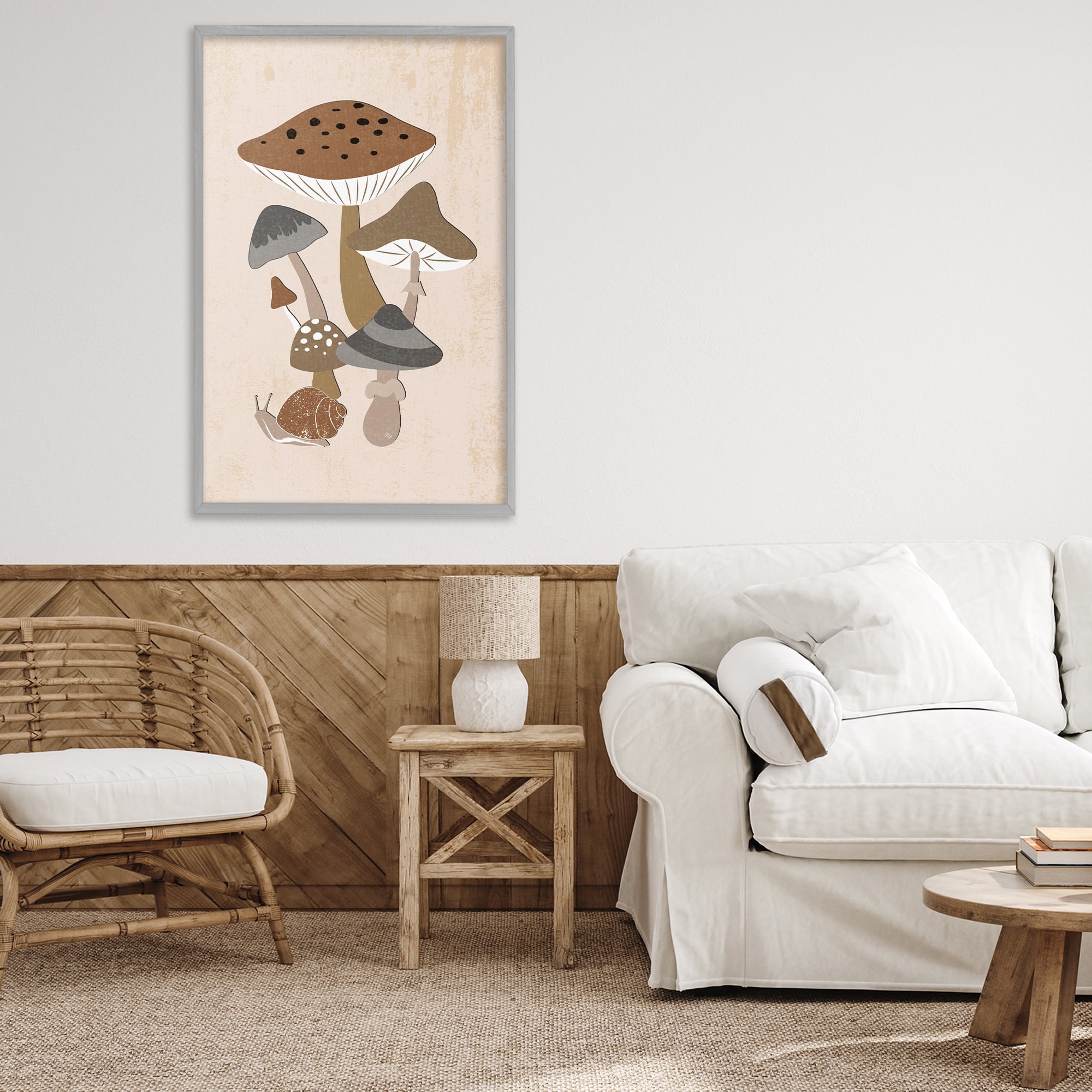 Stupell Industries Earthy Fungi Mushrooms & Snail Gray Framed Giclee Art, design by Martina Pavlova