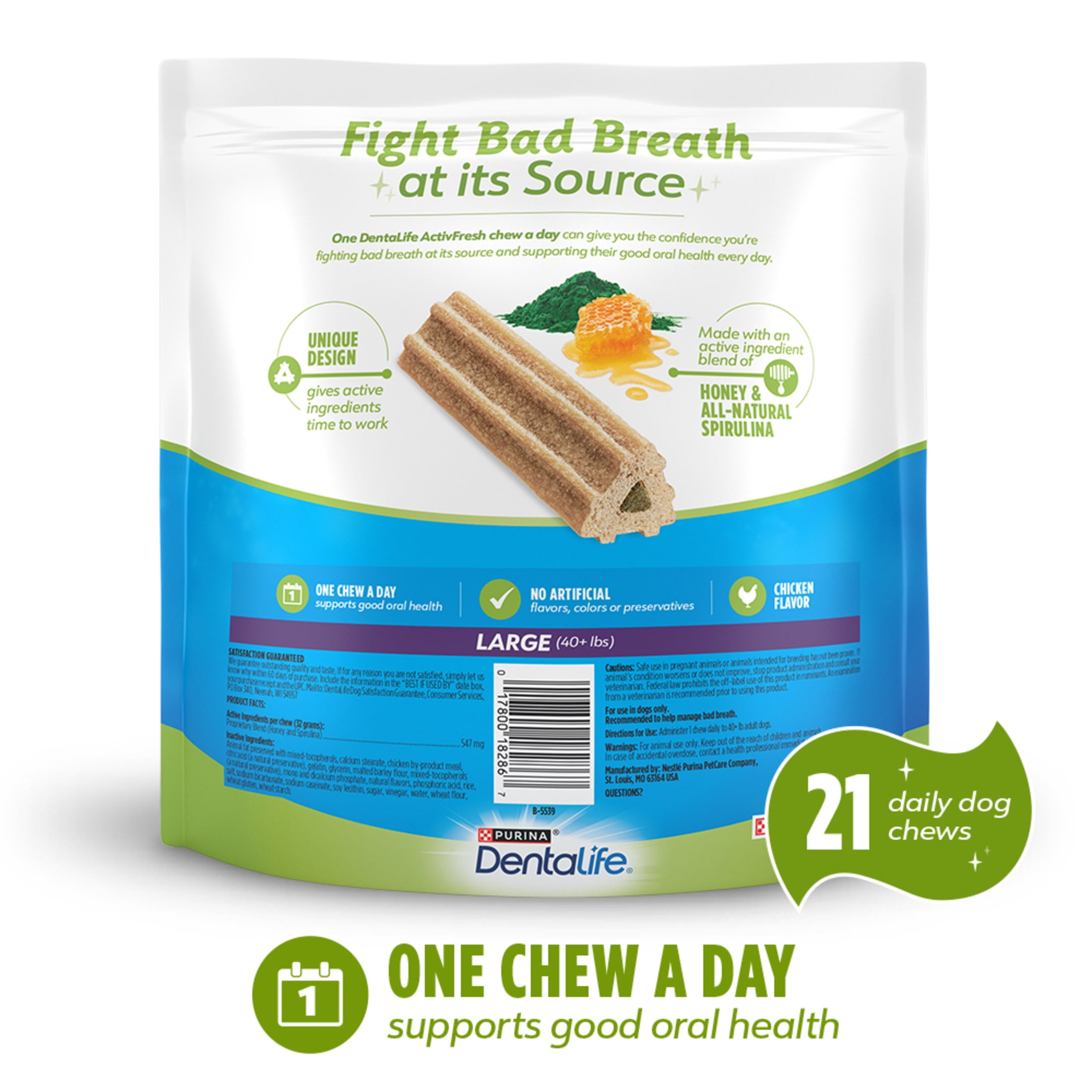 (6 pack) Purina DentaLife ActivFresh Chicken Flavor Large Breed Adult Dog Dental Chews – 24.1 oz Pouch (21 ct)