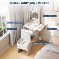 thumbnail image 3 of White Makeup Vanity Desk with Smart LED Mirror & Charging Power Station, Fold-Up Panel, Open Storage Shelves and Matching Storage Chair, Modern Small Dressing Table for Bedroom, 3 of 6
