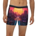 thumbnail image 2 of Xecao Neon Sunset Cyberpunk Cityscape Print Boxer Briefs for Men's Stretch Moisture-Wicking Underwear, Mid-Rise Classics breathable fabric, 2 of 7