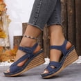 thumbnail image 4 of Pandaie Wedge Sandals for Women Strappy Open Toe Platform Slip on Walking Shoes Arch Support Ankle Strap Summer Beach Casual Sandal Navy Size 8.5, 4 of 8