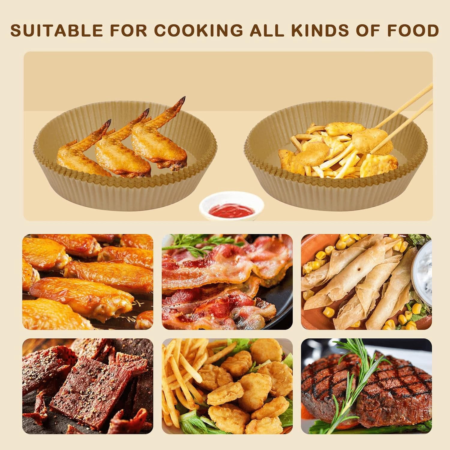 100PCS 7.9 Inch Disposable Air Fryer Liners - Non-Stick Paper Liners for 4-8QT Air Fryers, Ovens & Microwaves