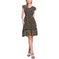 thumbnail image 2 of Vestido Casual de Mujer INSPIRE CHIC con Mangas de Volante Florales, Cuello en V, Fruncido y Volantes, Negro Amarillo L, 2 of 6