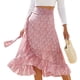 thumbnail image 1 of Falda cruzada con lazo para mujer, estampado floral, ribete con volantes, diseño dividido, longitud media, dobladillo fluido, falda de verano con forro, 1 of 6