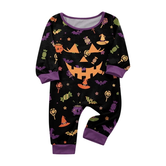 Breathable Matching Family Halloween Pajamas Set, Printed Long Sleeve PJs Lounge Sleepwear Outfits for Cozy Holiday Evening