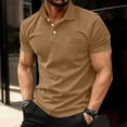 thumbnail image 2 of Qwertyu Polo Shirts for Men Solid Casual Collared Short Sleeve Tops Pullover Classic Performance with Pocket Shirts Light Brown 2XL, 2 of 5