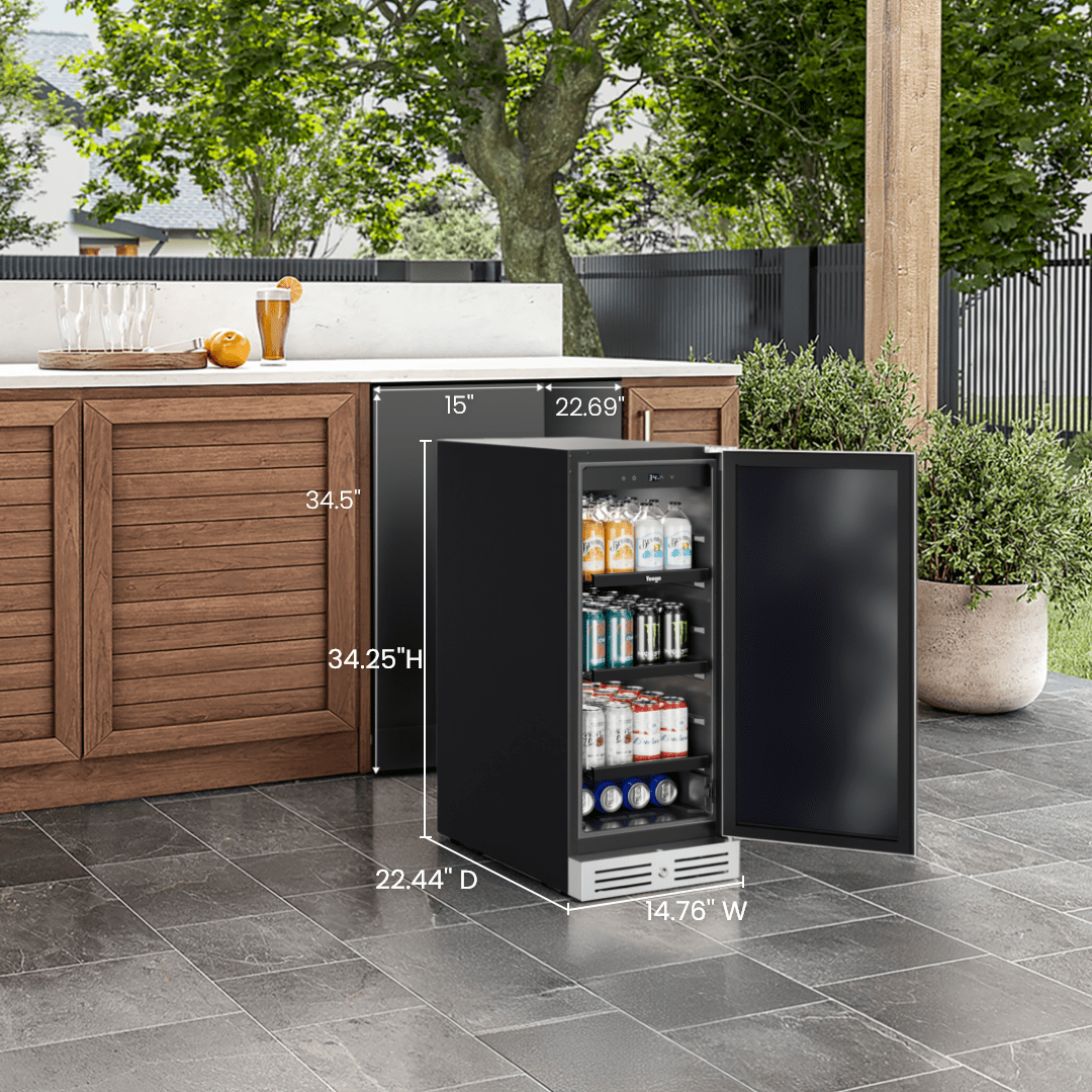 Yeego 80 Cans 15" Undercounter Beverage Fridge, ±1°F High Precision, Stainless Steel Built-in Wine Cooler for Indoor Outdoor Use