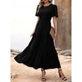 thumbnail image 6 of Women'S Summer Casual Short Flutter Sleeve Round Neck Smocked Waist Tiered Boho Floral Flowy Maxi Dress Black L, 6 of 9